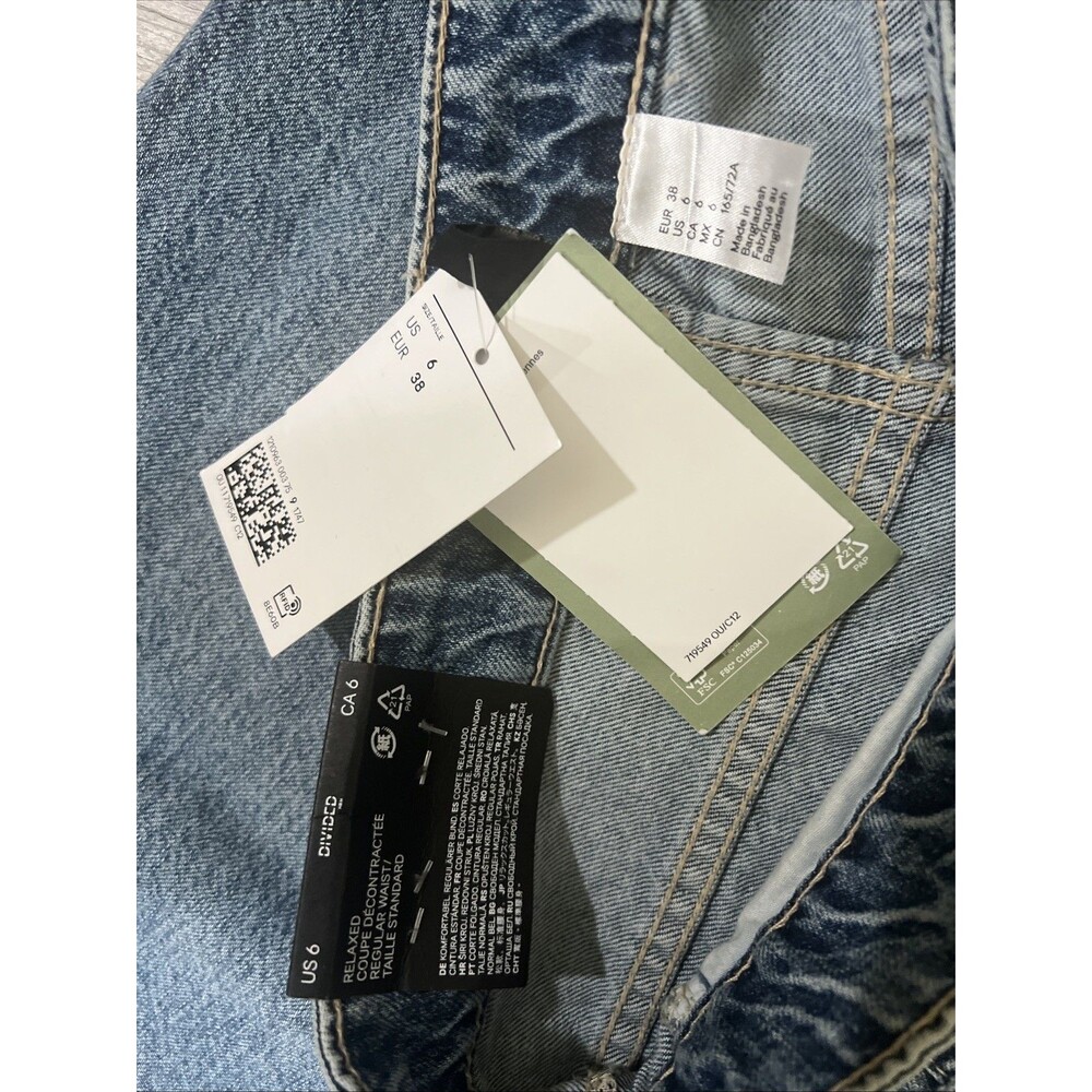 H&M Divided Wide Leg Jeans Baggy High Waisted Size 6 Blue Light Wash Denim Pant - Picture 10 of 10